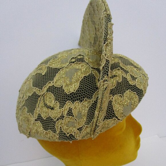 Dramatic Gold Lace Calot Helmet Hat Church Races Wedding main image 6